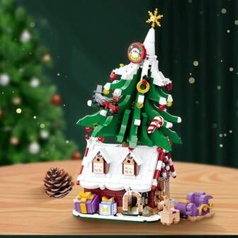 1100+件圣诞树屋模型积木，组装装饰礼物，圣诞树屋+驯鹿组装，ABS材质，室内组装装饰，圣诞礼物，男女皆宜的礼物