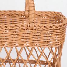 1pc Picnic Fruit Storage Basket With Handles,Durable Imitation Rattan Storage Basket For Fruits,Vegetable,Drinks,Camping Portable Picnic Basket,Household Storage Organizer For Kitchen,Home Decor
