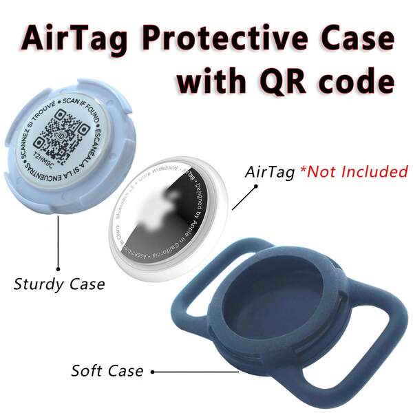 غطاء واقي ل- AirTag مع رمز الاستجابة السريعة، يمكن مسحه والدخول لمعلومات الحيوان الأليف ورقم الهاتف، لمنع الحيوانات الأليفة من الضياع، يجب استخدامه مع طوق أو سير، المارة يمكنهم مسح الرمز للاتصال بالمالك، مانع للضياع للقطط والكلاب