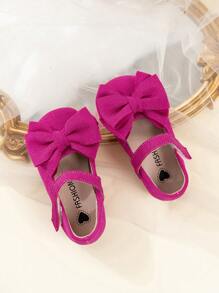 1 Pair Girls' Bow Decor Flat Shoes, Hook And Loop Design, Breathable Chiffon Material, Cute Matching Mother-Daughter Style, Suitable For Outings And Gatherings All Year Round