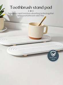 硅藻土水槽收纳托盘 - 吸水石厨房和浴室台面支架，条纹设计，30.48x10.16 厘米，速干牙刷架垫 - 彩色 - 查看 9