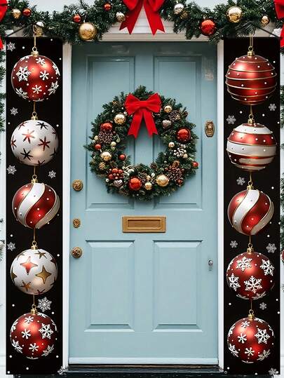 1 对圣诞派对横幅，圣诞球门廊悬挂装饰门旗，圣诞主题派对装饰，适用于家庭、室内/室外、庭院装饰