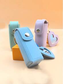 1 件迷你口红盒带镜子，便携式 PU 皮革钥匙扣口红架 - 粉色化妆包化妆品收纳盒口红架感恩节礼物送给女孩女士妈妈口红袋女士礼物女孩礼物女友礼物