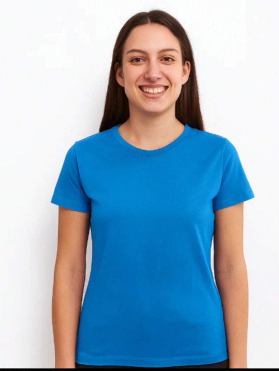 PLAYERA DAMA C/REDONDO M/CORTA AJUSTADO LISO - Azul Turquesa - Ver 1