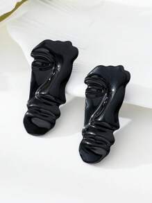 2pcs Exaggerated Fashion Creative Design Smooth Oversized Face Stud Earrings, Women's Daily Wear Jewelry