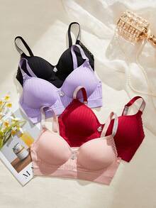 4pcs/Set Women's Seamless Adjustable Silver-Edged Strap Bras - Multicolor - View 4