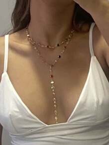 1 pezzo Collana lunga con ciondolo colorato in cristallo multistrato, gioiello da donna semplice e alla moda, stile boho, colore del cristallo casuale