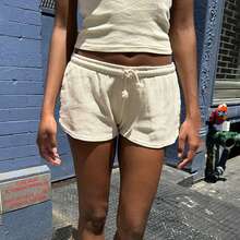 Womens Drawstring Shorts Casual Elastic Low Waist Solid Color Lounge Shorts Going Out Pants Minimalist Sporty - 杏色 - 查看 2
