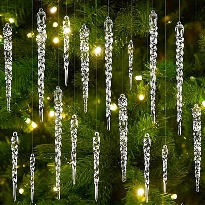 12/24/36 pezzi di decorazioni per albero di Natale in cristallo trasparente, decorazioni a forma di ghiacciolo per feste natalizie e invernali, decorazioni per le vacanze
