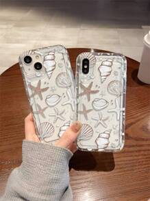 1pc Brown Series Shell, Starfish, Seashell Marine Element Transparent Airbag Anti-Drop Phone Case, TPU Material, Suitable As Holiday Gift Compatible With IPhone Xs/Xsmax/Xr/11 12 13 14 15 16pro/Promax/14 15 16plus Waterproof Shockproof Scratch Resistant