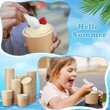 Honeydak 300 Pack 5 Oz Kraft Paper Disposable Ice Cream Cups With Spoons Bulk Small Ice Cream Sundae Bowls Treat Dessert Snack Frozen Yogurt Soup Container Wedding Birthday Party Supplies(Brown,White) - 棕色,白色 - 查看 6