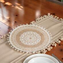 4 Stücke/6 Stücke/8 Stücke/10 Stücke 38cm (14,9 Zoll) runde weiße Baumwollkugeln im nordischen Stil, Hochzeitsthemen Tischsets, Abschluss- und Partydekoration, hitzebeständig, Schmutzabweisend, Restaurant-Feiertagsdekorationen, Heimdekoration