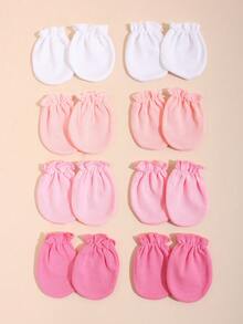 8 Pairs Baby Girls' Solid Color Anti-Scratch Mittens, Soft & Comfortable, Suitable For 0-6 Months Babies Daily Casual Wear, All Seasons - Girls Series - View 3