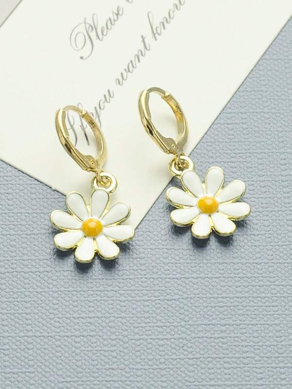 1 Pair Women's Fashion Dangle Earrings, Small Daisy Flower Pendant Earrings, Elegant Romantic Minimalist Cute Floral Earrings, Suitable For Dates, Parties, Vacations, Banquets, Gifts, Celebrations, Daily Wear