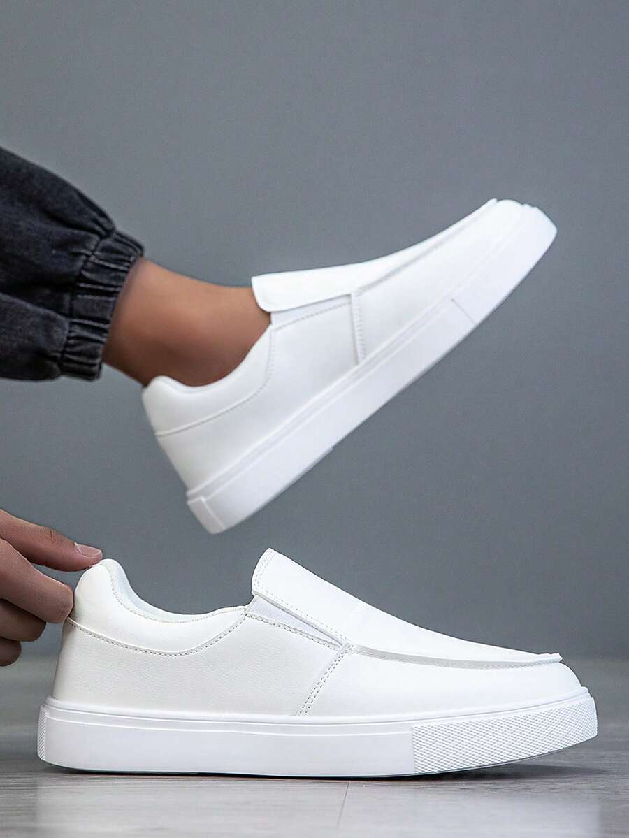 2025新款男鞋，白色休闲男鞋，男士乐福鞋，休闲套脚船鞋，商务正装软底皮鞋，套脚鞋 - 白色 - 查看 1