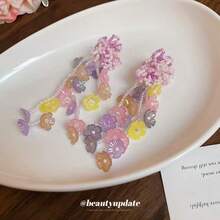 1 对 2 件彩色串珠流苏花耳环，适合女性在海滩度假、约会、派对、聚会时佩戴，个性化简约夸张耳环