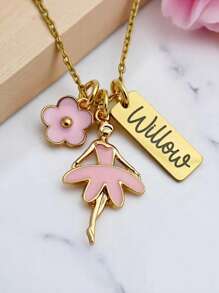 suteyi Personalized Ballerina Necklace, Pink Ballerina, Gold Name Necklace, Little Girl Jewelry, Gift, Ballet, Girl Birthday Party Favor, Dance