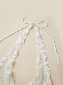 Women Y2K Floral Embroidered Halter Tops Sheer Mesh Camisole Tank Tops See Through Tie Back Sleeveless Deep V Neck Cami Crop  Tops Summer Backless Vests Shirts Going Out Tops Party Club Beach Vacation Streetwear Coquette Clothes - 白色 - 查看 7