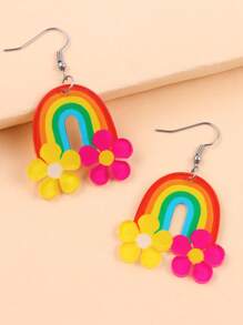 2pcs Dopamine Creative Colorblock Rainbow Acrylic Earrings For Women