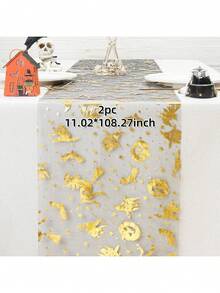 1/2pcs 11.02*108.27 Inch Halloween Skull, Pumpkin, Witch Pattern Table Runner, Suitable For Halloween Decoration, Restaurant, Party, Dining, Home Table Decor, Ghost Festival Dining Table Center Decor - Solid Color - View 12