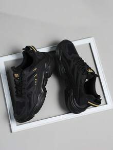 Men's Low-Top Sneakers, Casual Running Shoes, Jogging Shoes, Walking Shoes, Fashionable Gradient Red Footwear, Tennis Shoes, Streetwear - Black - View 1