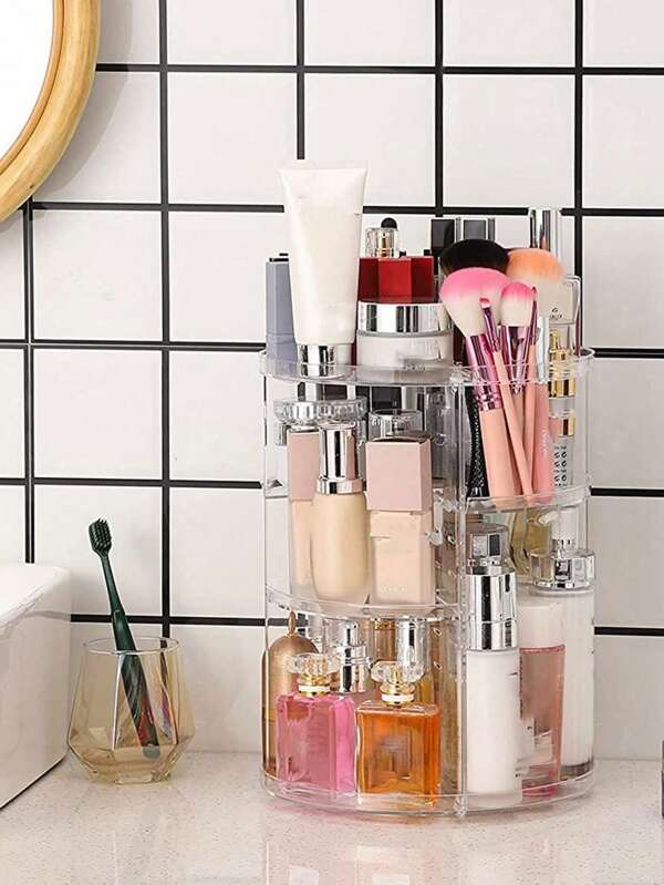 1 pezzo - Scatola portaoggetti per cosmetici, da scrivania, trasparente, a 360 gradi, con grande capacità, per rossetti e ciuffole, scatola porta cosmetici per il tavolo, prodotti per la cura della pelle, (le parti potrebbero essere casuali), articoli essenziali per le vacanze, autunno, Ringraziamento, Ognissanti, Natale, Carnevale, Festa Nazionale, Autunno, Giorno del Lavoro per donne, organizer da viaggio, articoli da regalo per l'inizio della scuola
