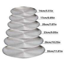 Stainless Steel Round Serving Plate - Brushed Finish Metal Tray For Salad, Pizza, Steak & Dessert - Easy Clean Tableware For Party & Holiday - Silver - Multicolor - View 2