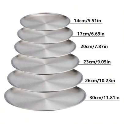 Bandejas duraderas de acero inoxidable, disponibles en múltiples tamaños, platos de metal cepillado reutilizables, platos redondos de metal, platos para aperitivos, platos para postres, platos para ensaladas, platos mate, platos redondos para postres, platos redondos de metal pulido, aptos para uso doméstico y al aire libre, ideales para servir ensalada/pizza/picnic/barbacoa/filete/aperitivos/hamburguesas/cócteles y pasteles, opción perfecta para Acción de Gracias, Navidad, Halloween, Año Nuevo y Nochevieja