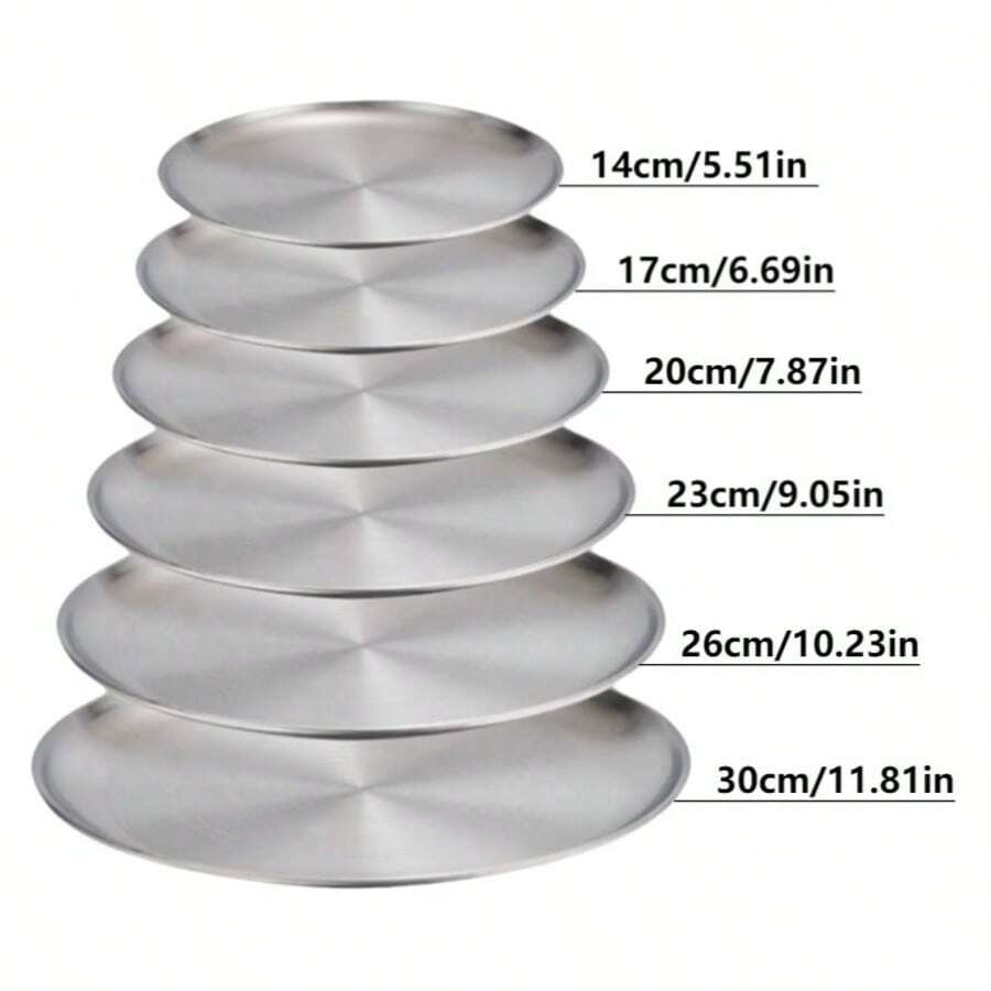 Stainless Steel Round Serving Plate - Brushed Finish Metal Tray For Salad, Pizza, Steak & Dessert - Easy Clean Tableware For Party & Holiday - Silver