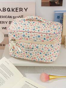 Corduroy Floral Print Travel Cosmetics Bag Set Multi-Functional Makeup Clutch Pouch Portable Handheld Item Organizer Bag Large Capacity Cosmetics Storage Bag Blue Flower Pattern Makeup Brushes Storage Bag Practical Travel Toiletry Bag With Ribbon Zipper Children's Pink Floral Pencil Case Lovely Make Up Handbag Practical Clutch Pouch For Daily Use Travel Essentials Cruise Essentials Dorm Essentials Storage Bag - Multicolor - View 7