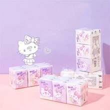 Sanrio 9pcs Sanrio HelloKitty 9-Pack Co Branded Handkerchief Paper, KT Cat Printed Chiffon Paper, Portable Face Towel Paper, Perfect For Work, Spring/Summer Travel Vacation Sanrio For Hello Kitty Tissue - Cute Cartoon Printed Thick Tissue, Suitable For Students, Work, Travel, Spring/Summer Use, Accessories For Hello Kitty