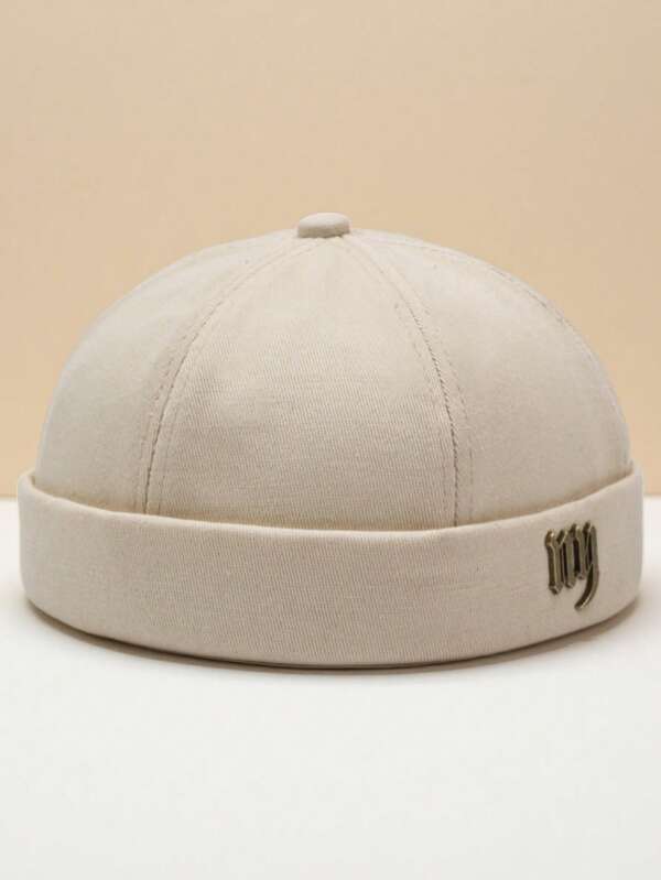 1 Stück unisex randloses Hundehut mit metallischem Buchstaben Akzent - Vintage 90er Jahre - inspirierte minimalistische Kappe, bequeme dehnbare Passform für tägliche Streetwear, Lässig ausflüge, Reiseabenteuer, Retro-Styling & Looks