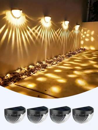 1/2/4 piezas Luces solares para valla, luces de plataforma, luces solares de pared, luces solares montadas en la pared para exteriores, luces LED blancas para jardín, hogar, patio, patio, garaje, camping, Halloween, decoración de fiestas de Navidad