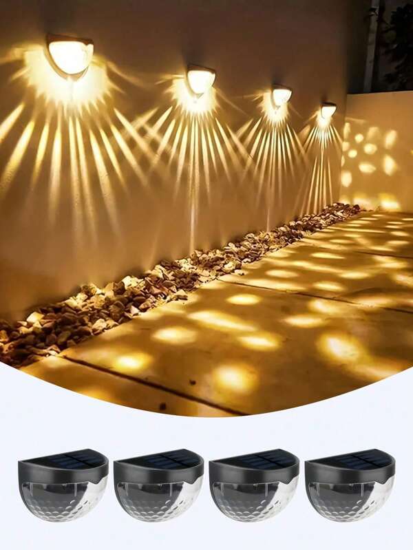 1/2/4 pièces Lampes solaires de clôture, lampes de terrasse, lampes murales solaires, lampes solaires montées au mur pour l'extérieur, lumières LED blanches pour jardin, maison, terrasse, cour, garage, camping, décoration de fête d'Halloween et de Noël