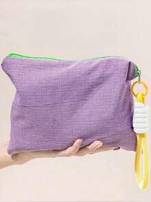 1pc Plaid Color Block Zipper Cosmetic Bag, Can Be Used As Makeup Organizer, Portable Travel Bag, Toiletry Bag, Travel Makeup Bag, Can Hold Makeup Brushes, Lipsticks, Skincare, Phones, Coins, Small Items, Ideal Gift For Christmas, Holidays