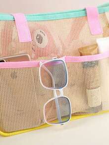 Candy Color Mesh Tote Beach Bag, Travel Tote Bag, Large Capacity Mesh Hollow Out Handbag, Suitable For Outdoor Travel And Vacation - one-size - View 5