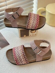Sandalias deportivas brillantes y elegantes tejidas para niñas, perfectas para comodidad en vacaciones tanto interiores como exteriores