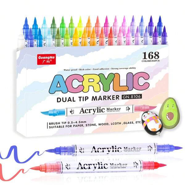 168/120/60 couleurs Stylos marqueurs acryliques à double tête et double couleur, non transparents, superposables, taille de pointe de 0,5 à 4,5 mm, convient pour la peinture sur roche, céramique, verre, pierre, métal, tissu