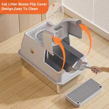 Bac à litière pour chat en acier inoxydable avec couvercle, grand bac à litière en métal pour grands chats, bacs à litière en métal amovibles fermés avec boîtier haut et pelle, double entrée à l'avant et sur le dessus, facile à nettoyer