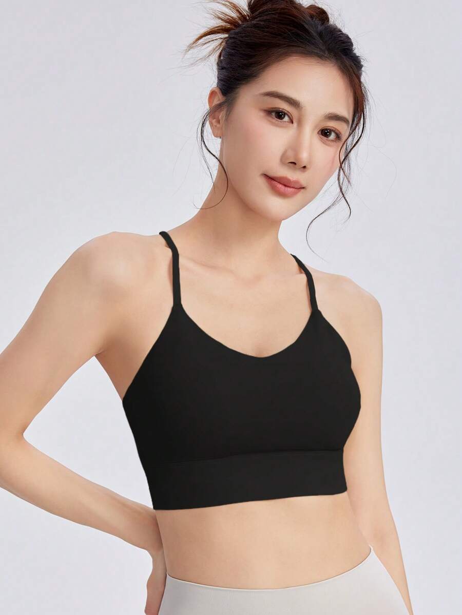 Women's Solid Color Back Cross Strap Vest-Style Sports Bra, Suitable For All Seasons, Ideal For Fitness And Pilates Workouts, With High Elasticity And Support.