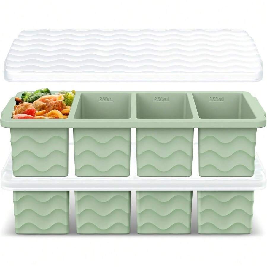 2-Pack Silicone Soup Freezer Trays With Lids - 1-Cup Portion Containers For Broth, Stock & Meal Prep, Leak-Proof Design & Stackable Storage, Perfect For 250mL/125mL Frozen Cubes - 薄荷綠 - 查看 1