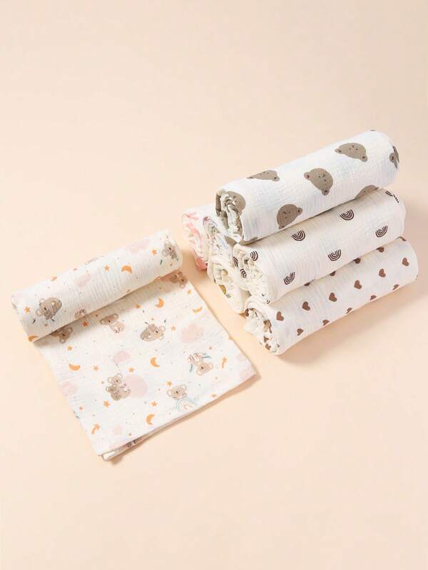 2 piezas de manta fina, suave, transpirable y adorable con estampado de corazón de doble capa, multifuncional para bebés y niños, toalla de baño, manta de envolver, manta para protección solar, mantel - adecuada para primavera y verano (39.37in/100cm*39.37in/100cm)