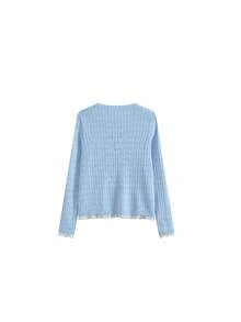 女士镂空钩编蕾丝针织开衫，新款轻薄夏季防晒上衣 - 藍色 - 查看 4