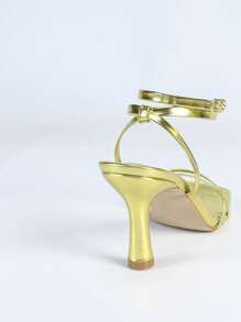 Gold Strap Square Toe High Heel Sandals, Strap Design, Sexy & Lightweight High Heel Sandals, Suitable For Commuting, Shopping, Night Out, Fashion Party