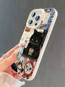 1 pieza Funda de teléfono suave a prueba de caídas y antideslizante con patrón vintage de gato tomando té, compatible con Apple y otros teléfonos, a prueba de golpes y resistente a los arañazos - Multicolor - Ver 3