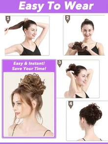 1/2PCS Messy Bun Hair Piece Human Hair Wavy Stretchy Real Human Hair Scrunchies Hair Bun Donut Elegant Chignon With Elastic Rubber Band Human Hair Tousled Updo Extension Elegant Human Hair Buns #Black #Natural Black Dark Brown Light Brown Multicolor
