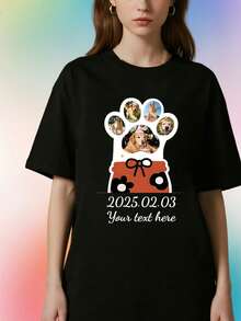 Customize Women's T-Shirts, Upload Your Favorite Chest Print Text, Pictures And Two Text Designs, DIY Personalized T-Shirt Gifts, Give To Family, Friends And Lovers. Iconic, Simple Clothing, Moderate Fashion, Minimalist Fashion, Casual Customization, Unique Treasures, Capsule Wardrobe, Basic Women's Style/Street Style, Ideal Birthday Gifts For Her, Family, Friends, Children, Festivals/Holidays/Party Gifts/Birthday Gifts, Unique Gifts, Thoughtful Gifts, 35% Cotton 65% Polyester, Daily Wear, Travel, Fitness - màu đen - Xem 2