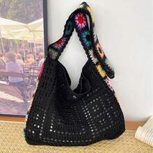 Hollow-Out Floral Bag,Crossbody Bag For Women, Vibrant Floral Embroidery,No Closure, Fixed Straps,Retro Contrast Color, , Beach Purse, Perfect For Summer, Vacation & Daily Use, Travel Must Haves