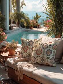 1 pieza Funda de cojín con estampado floral, conjunto de decoración del hogar minimalista bohemio, diseño con cremallera, hecho de tela de poliéster para fácil limpieza, superficie suave y mullida, adecuado para sala de estar, dormitorio, patio exterior (sin relleno de cojín)