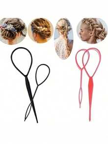 2pcs/Set Hair Braiding Tool, Hair Styling Tool, Ponytail Maker, Hair Accessories, Back To School, Travel Holiday Essentials, Hair Accessories For Women, Hair Curlers, Curly Hair Brush, Rollers, Curly Hair Products, Curler, Rollers For Hair Curl, Curly Hair Tools, Hair Roller, Hair Rollers, Curly Hair, Heatless Curl, Heatless Curls, Hair Curler, Barber, Hair Curlers, Barber Accessories, Rollers, Curly Hair Products, Curler, Rollers For Hairdressing Equipment, Accessories, Hair Curl, Curly Hair Tools, Hair Roller, Christmas,Curly Hair, Hair Curler, Hair Rollers, Heatless Curl, Heatless Curls, Rollers, Hair Curlers, Curly Hair Products, Hair Curl, Hair Roller, Rollers For Hair, Curly Hair Tools, Heatless Curlers,Hair, Accessories, Hair Products, Hair Tools, Hair Stuff, Hair Care, Curly Hair Brush, Barber, Barber Accessories, Hairdressing Equipment,Heatless Waves,Travel Essentials,Hairstyle,Hairdressing - Black - View 2